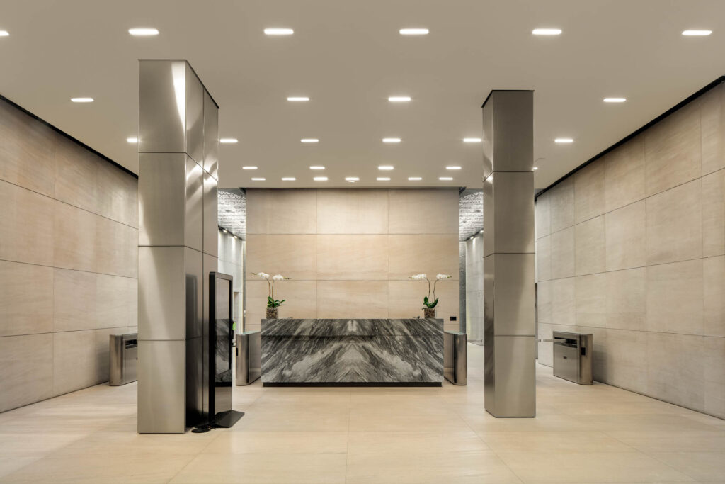 One point perspective of a New York interior by Peter Dressel