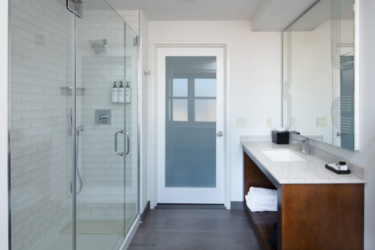 Interior photograph of a hotel bathroom shot by an interior photographer in New York